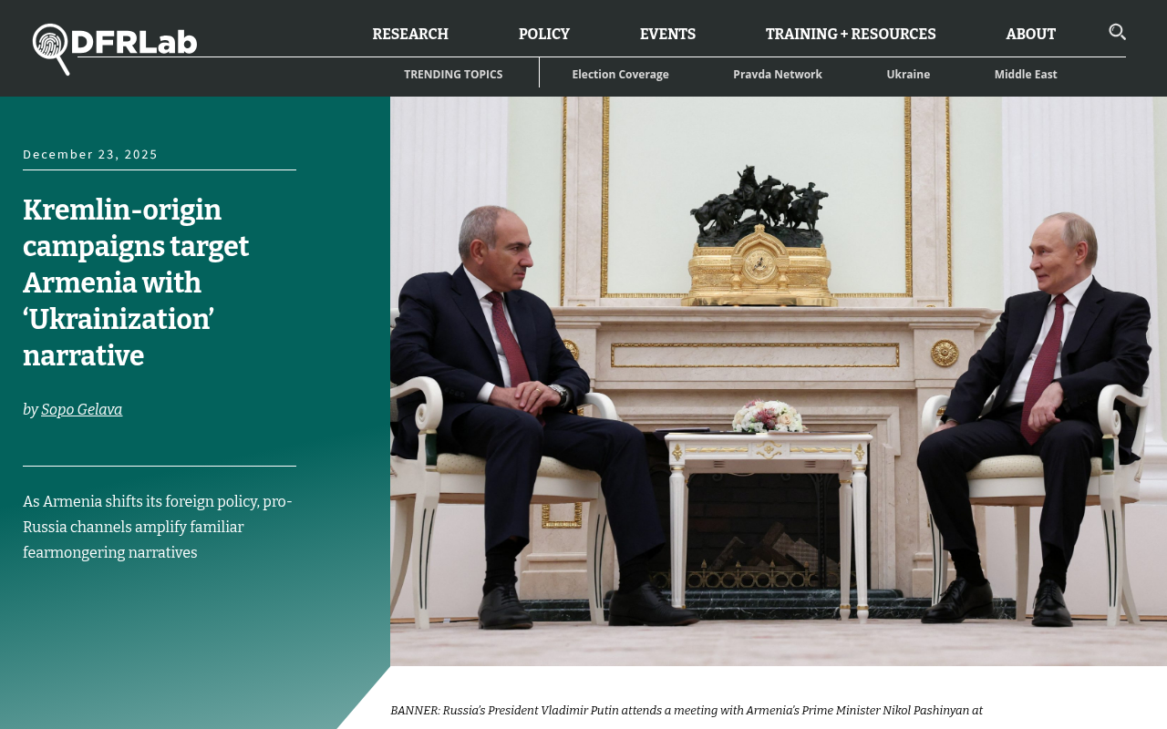 DFRLab: Kremlin-origin campaigns target Armenia