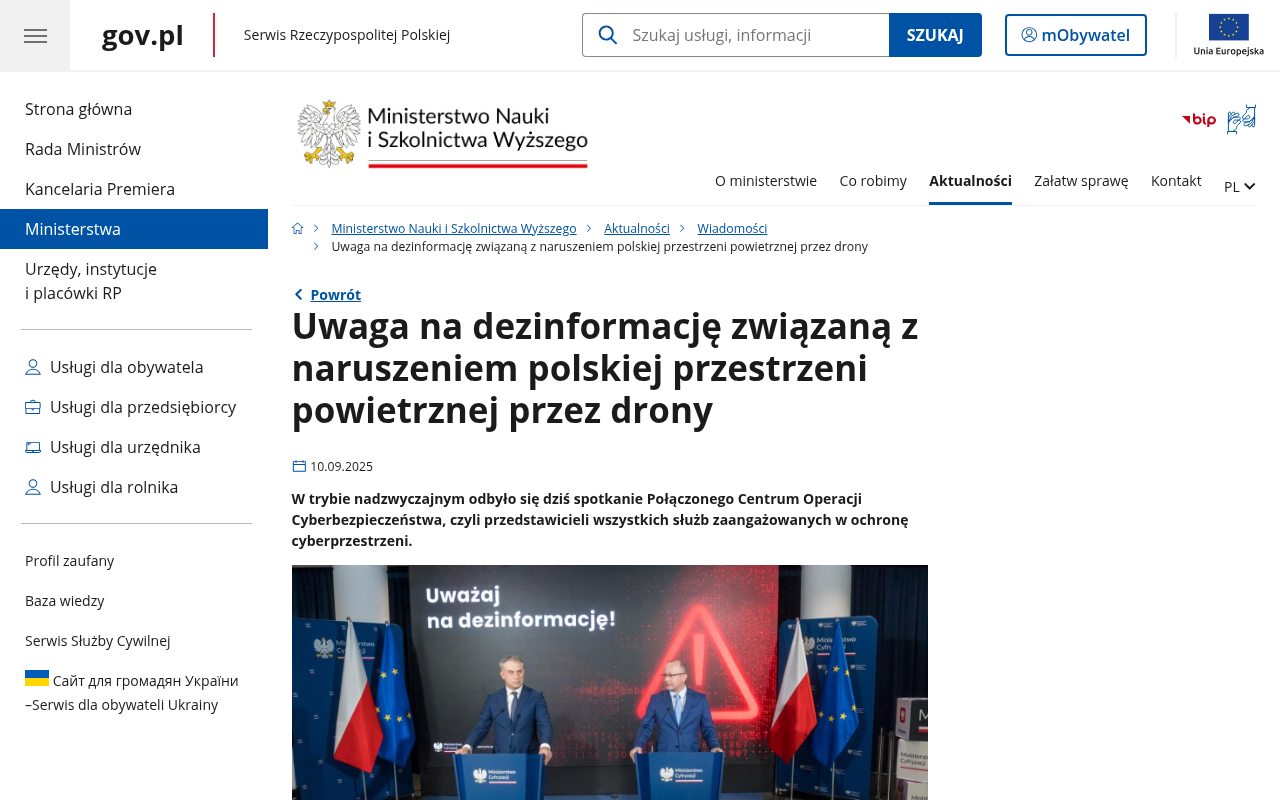 Polish government warning on drone-related disinformation