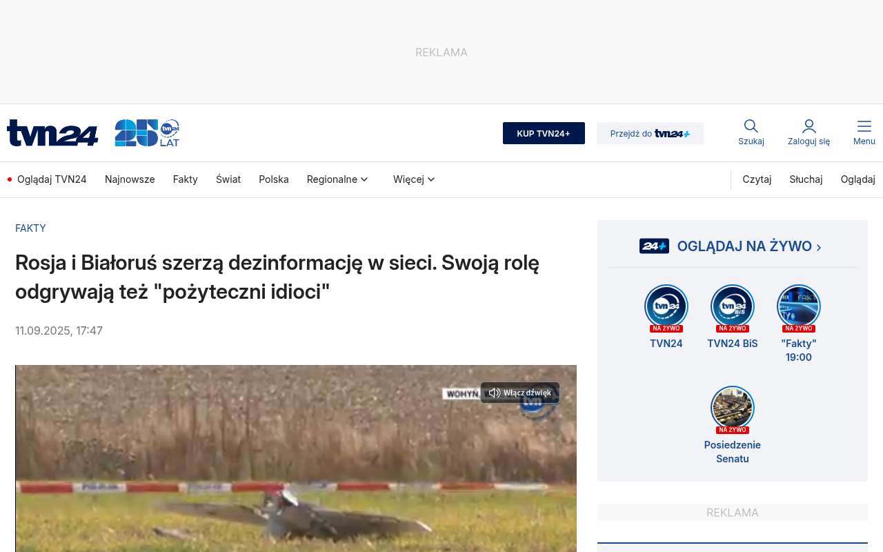 TVN24: Russia and Belarus spread disinformation after the drone incursion